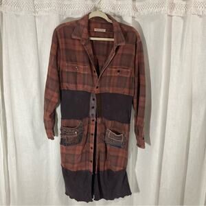 Multiple Threads plaid patchwork long shirt jacket shacket lagenlook boho sz XL